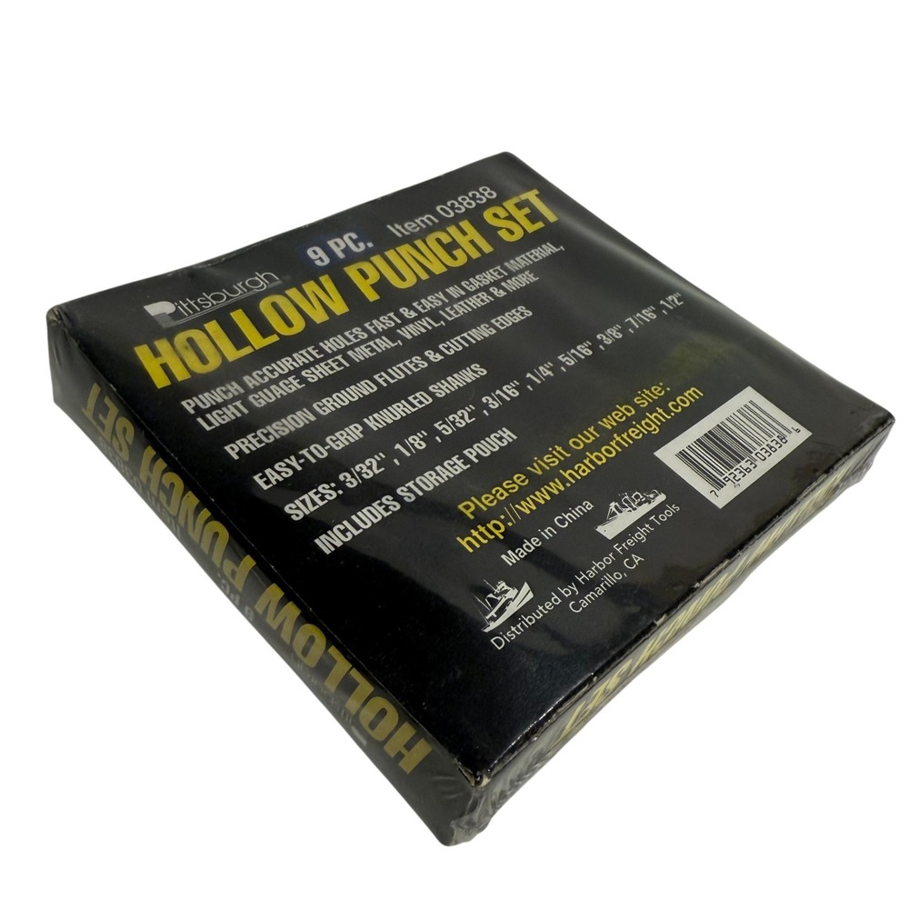 Pittsburgh 9 Pc Hollow Punch Set Leather Gasket Vinyl Tool 03838 New Sealed - Picture 4 of 7
